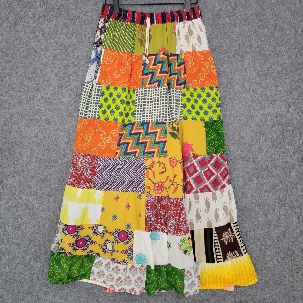Jessica Taylor Maxi Skirt Womens OS Patchwork Adjustable Drawstring Flowy Hippie
